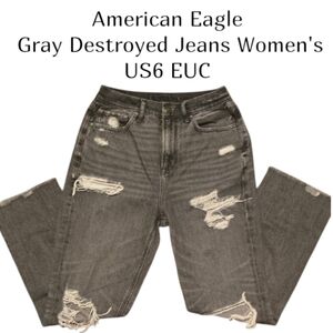 American Eagle Jeans Women's 6 90s Boyfriend Gray Denim Distressed High Rise EUC